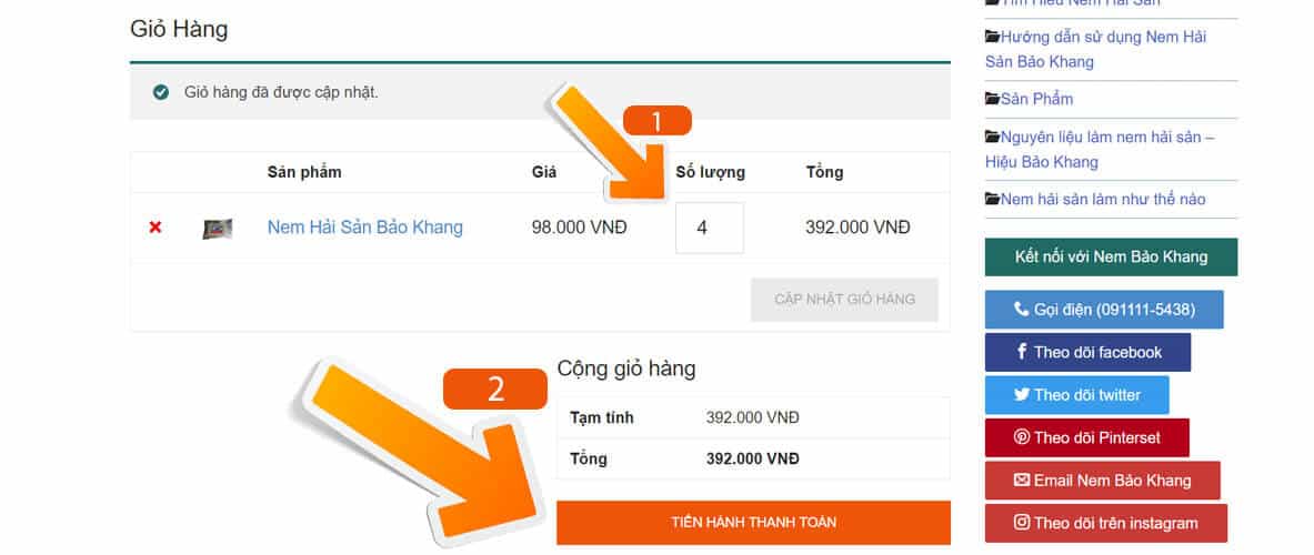 Kiểm tra giỏ hàng và tiến hành thanh toán